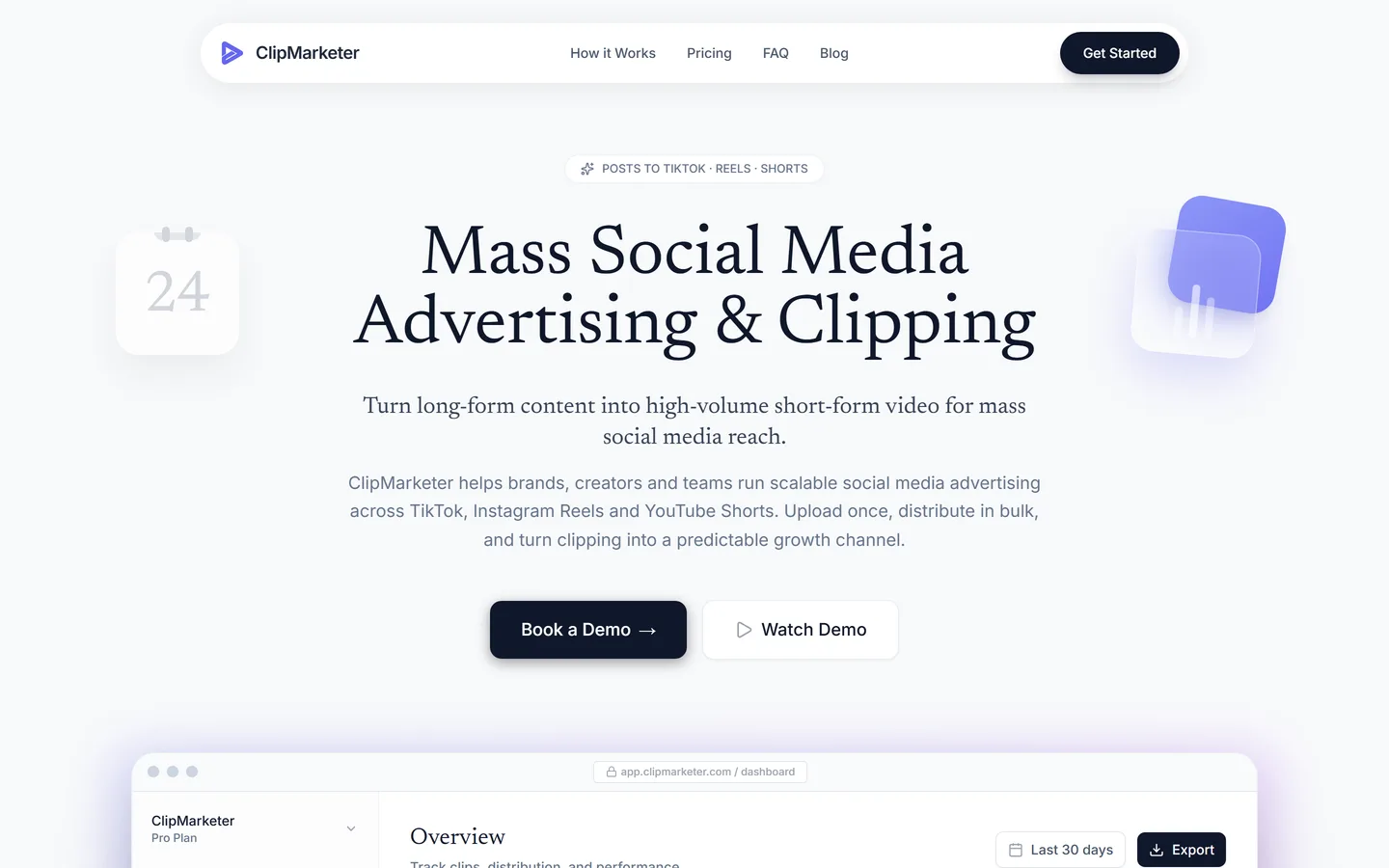 Screenshot der ClipMarketer-Website