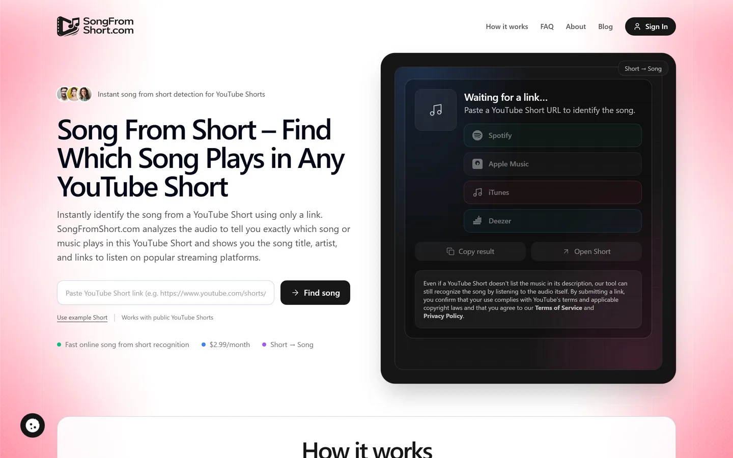 Screenshot der SongFromShort-Website